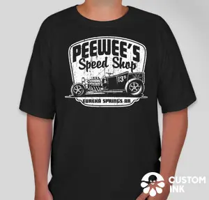 A black t-shirt with an old car on it.